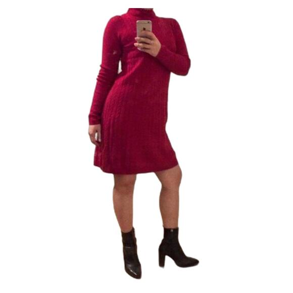 Uniqlo Red Cashmere Blend Turtleneck Cable Knit Sweater Dress Size S - Picture 2 of 9